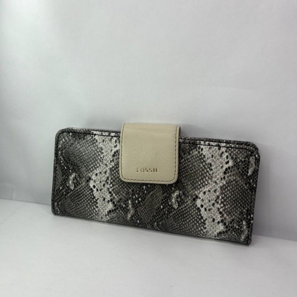 Fossil Madison Gray Leather Python Print Clutch W… - image 2